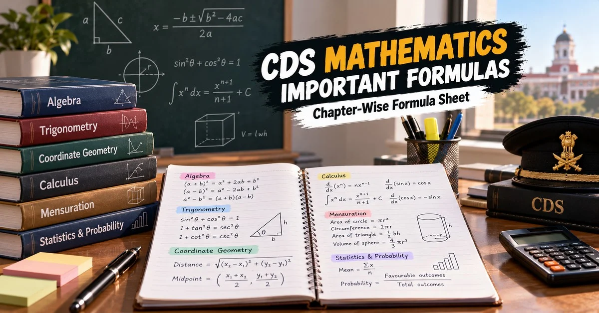CDS Mathematics Important Formulas: Chapter-Wise Formula Sheet